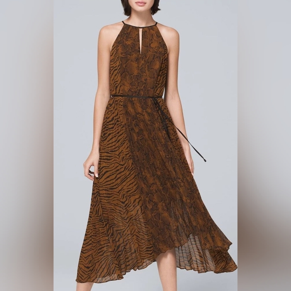 White House Black Market Brown and Black Halter Midi Dress